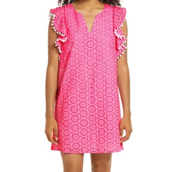 Lilly Pulitzer | Prosecco Pink neon geo eyelet shift dress - Picture 4 of 14